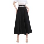 Vintage New Style Solid Color A Line High Waist Summer Midi Skirts Women