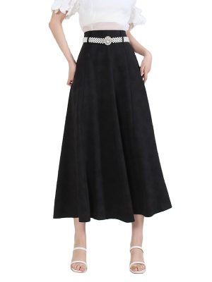 Vintage New Style Solid Color A Line High Waist Summer Midi Skirts Women