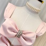 Square Collar Sleeveless High Waist Hollow Out Spliced Bow Lady Elegant Sexy Women Dresses 2024