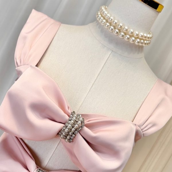 Square Collar Sleeveless High Waist Hollow Out Spliced Bow Lady Elegant Sexy Women Dresses 2024