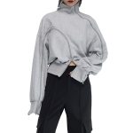 New Sweatshirts Irregular Design Off Shoulder Spliced Zippers Sweatshirt For Women