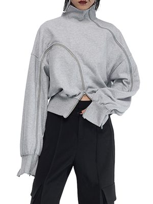 New Sweatshirts Irregular Design Off Shoulder Spliced Zippers Sweatshirt For Women