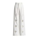 High Quality Patchwork Zipper High Waist Hollow Out White Pants For Women