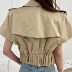 High Quality Patchwork Double Breasted Gathered Waist Short Jackets For Women 2024