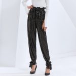 ladies Pencil pants High Waist Straight Streetwear Casual Patchwork Sequin