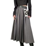 Summer Cotton High Waist Solid Color Pleated A Line Long Women's Skirts