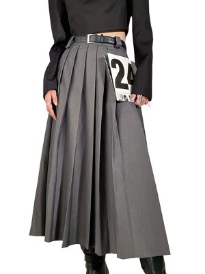 Summer Cotton High Waist Solid Color Pleated A Line Long Women's Skirts