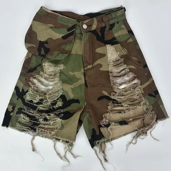 Personality Tassel High Waist Camouflage Shorts Women Pants Trousers