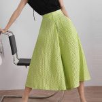 New Style High Waist Patchwork Pocket Jacquard A Line Wide Leg Solid Skirts For Women 2024