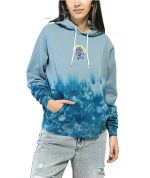 Oversize  lightweight Cotton Construction  Adjustable Drawstring Kangaroo Pouch Pocket Blue Tie Dye Hoodie