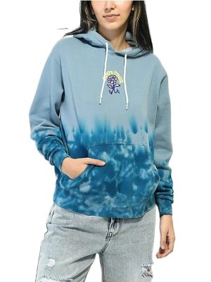 Oversize  lightweight Cotton Construction  Adjustable Drawstring Kangaroo Pouch Pocket Blue Tie Dye Hoodie