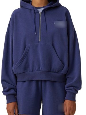 2024 Popular Oversized Long Sleeve  Half-Zip drawstring hood kangaroo pocket ribbed cuffs and hem Hoodie