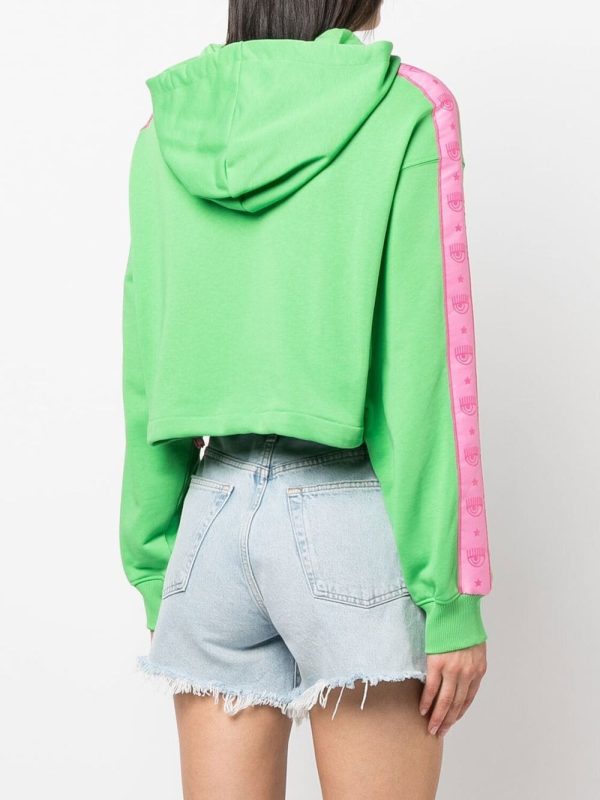 Cropped Hoodie Bright Green Light Pink Drawstring Cotton Cropped  Elasticated Hem  Hoodie