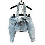 Single Breasted Slash Neck Single Breasted Long Sleeve Women Crop Denim Jacket