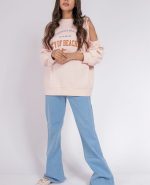 Oversize   Classy   Long sleeves Fleece Rib Cuffs  Hem off-Shoulder Sweatshirt