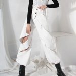 High Waist Straight Wide Leg Hollow Out Patchwork Zipper Ladies Women Pants Trousers