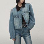 Vintage Denim Jacket Lapel Collar Spliced Single Breasted Pockets Jackets For Women