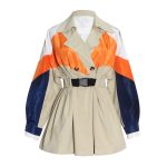 Patchwork Colorblock Lantern Sleeve Sashes High Waist Plus Size Jackets