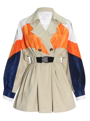 Patchwork Colorblock Lantern Sleeve Sashes High Waist Plus Size Jackets