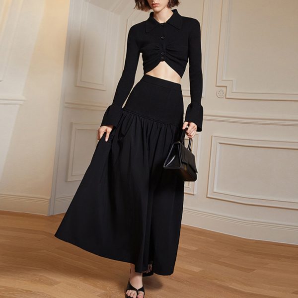 Hot Sale High Waist Solid Color High Waist A Line Midi Ladies Skirts For Women 2024