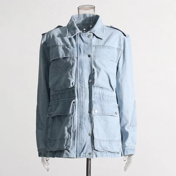 New Denim Jacket Patchwork Multiple Pockets Single Breasted Female Fashion 2024