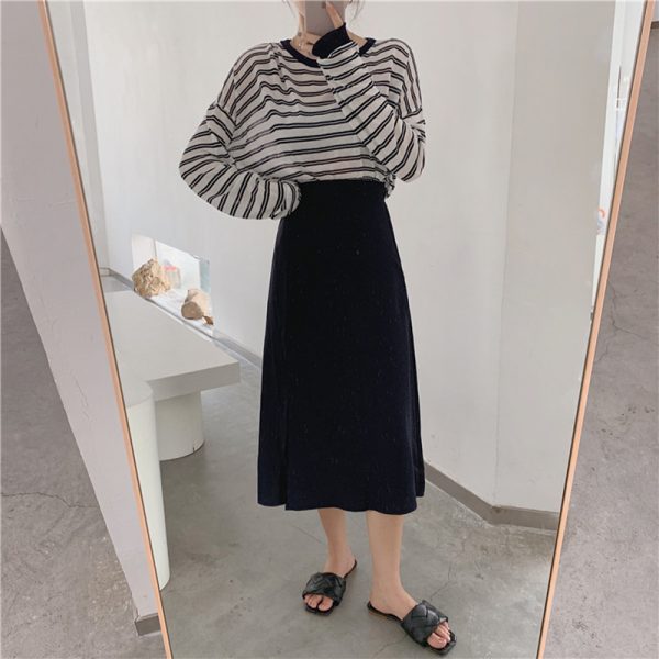 2024 Casual Splicing A Line Solid Color High Waist Skirts For Women