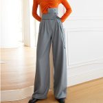 Cotton High Waist Solid Color Patchwork Button Wide Leg Outdoor Pants Women