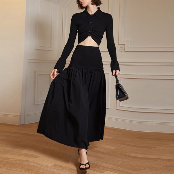 Hot Sale High Waist Solid Color High Waist A Line Midi Ladies Skirts For Women 2024