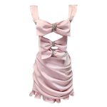 Square Collar Sleeveless High Waist Hollow Out Spliced Bow Lady Elegant Sexy Women Dresses 2024