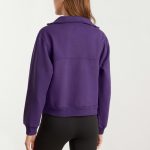 Premium Organic Zip Neckline Dropped Shoulders Side Pockets Relaxed Fit Dark Plum Sweatshirt