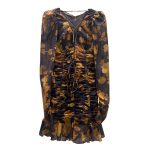 V Neck Long Sleeve High Waist Folds Mini Casual Fashion Printed Dresses For Women