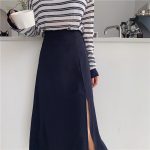 2024 Casual Splicing A Line Solid Color High Waist Skirts For Women