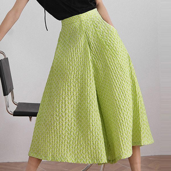 New Style High Waist Patchwork Pocket Jacquard A Line Wide Leg Solid Skirts For Women 2024