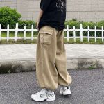 2024 Spring Pocket Decoration Wide Leg Cotton Black Woman Cargo Pants