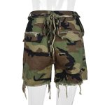 Personality Tassel High Waist Camouflage Shorts Women Pants Trousers