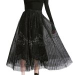 High Quality A Line Mesh Midi Pleated Knitted Skirts For Women Vintage 2024