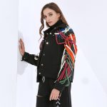 Patchwork Bandage Jacket Casual Lapel Collar Long Sleeve Colorblock Jacket Women