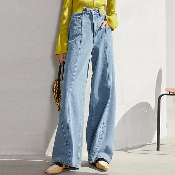 Jeans For Women Patchwork Irregular High Waist Straight Pants Women 2024 New