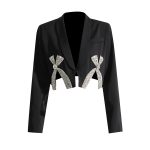 Lapel Long Sleeve Slim Spliced Diamond 2024 Elegant Ladies Blazers Jackets For Women