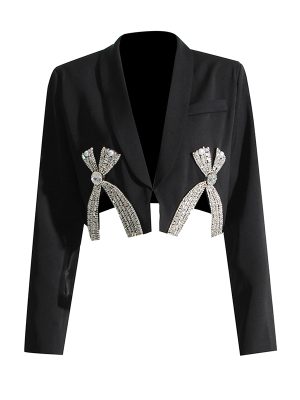 Lapel Long Sleeve Slim Spliced Diamond 2024 Elegant Ladies Blazers Jackets For Women