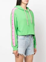 Cropped Hoodie Bright Green Light Pink Drawstring Cotton Cropped  Elasticated Hem  Hoodie