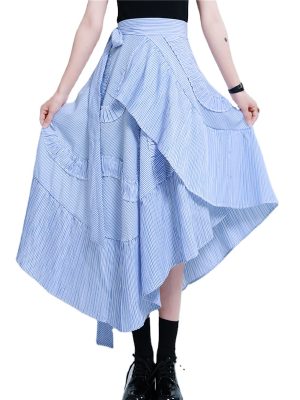 Elegant Asymmteircal High Waist Lace Up Ruffles Pleated Irregular Skirt women 2024