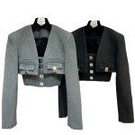 Spring Two-piece Set V Neck Long Sleeve Ladies Coats Jacket For Women