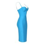 New Style Blue Square Collar Sleeveless High Waist Summer Long Dresses Women 2024