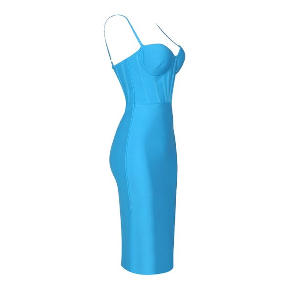 New Style Blue Square Collar Sleeveless High Waist Summer Long Dresses Women 2024