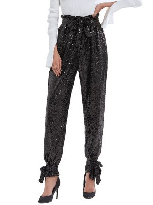 ladies Pencil pants High Waist Straight Streetwear Casual Patchwork Sequin