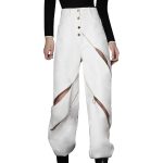 High Waist Straight Wide Leg Hollow Out Patchwork Zipper Ladies Women Pants Trousers