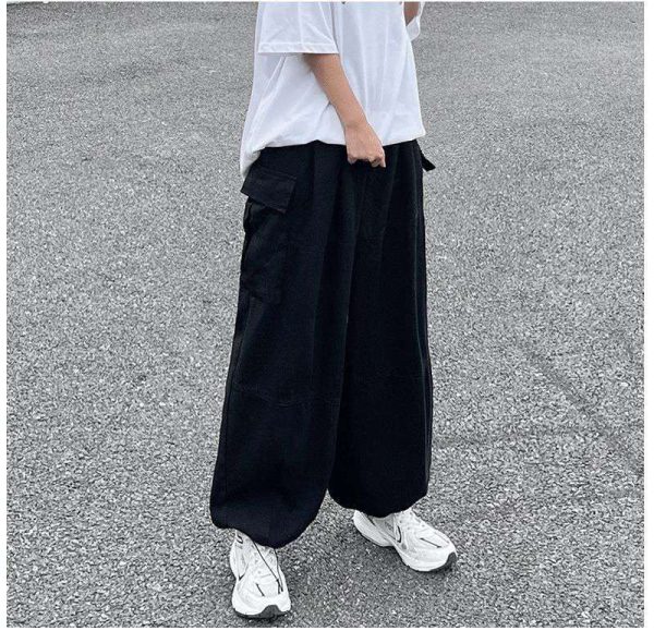 2024 Spring Pocket Decoration Wide Leg Cotton Black Woman Cargo Pants