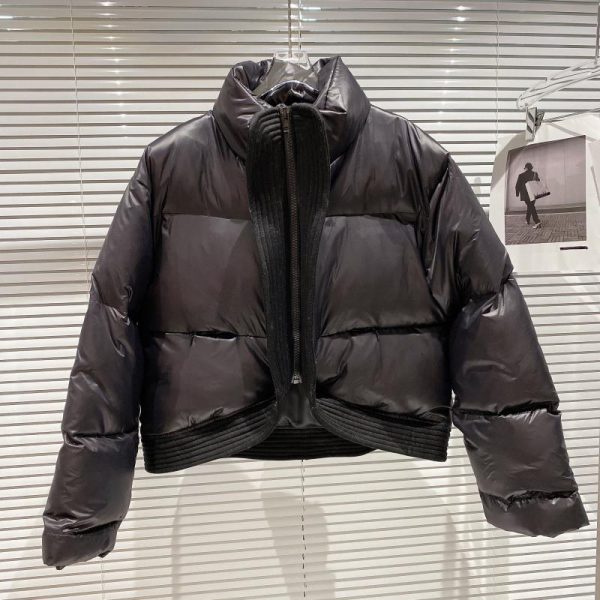 Stand Collar Loose Long Sleeve Patchwork Zipper Women Winter Puffer Jacket